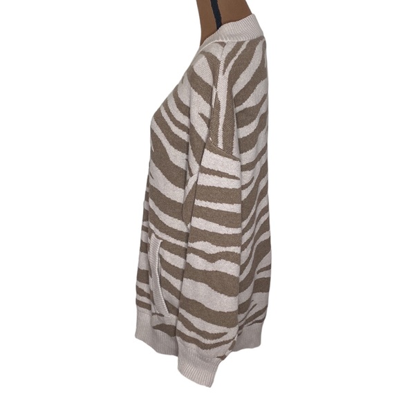 Varley Anthro Mayberry Zip wool blend longline cardigan in cobweb doe zebra sz S - Picture 6 of 15